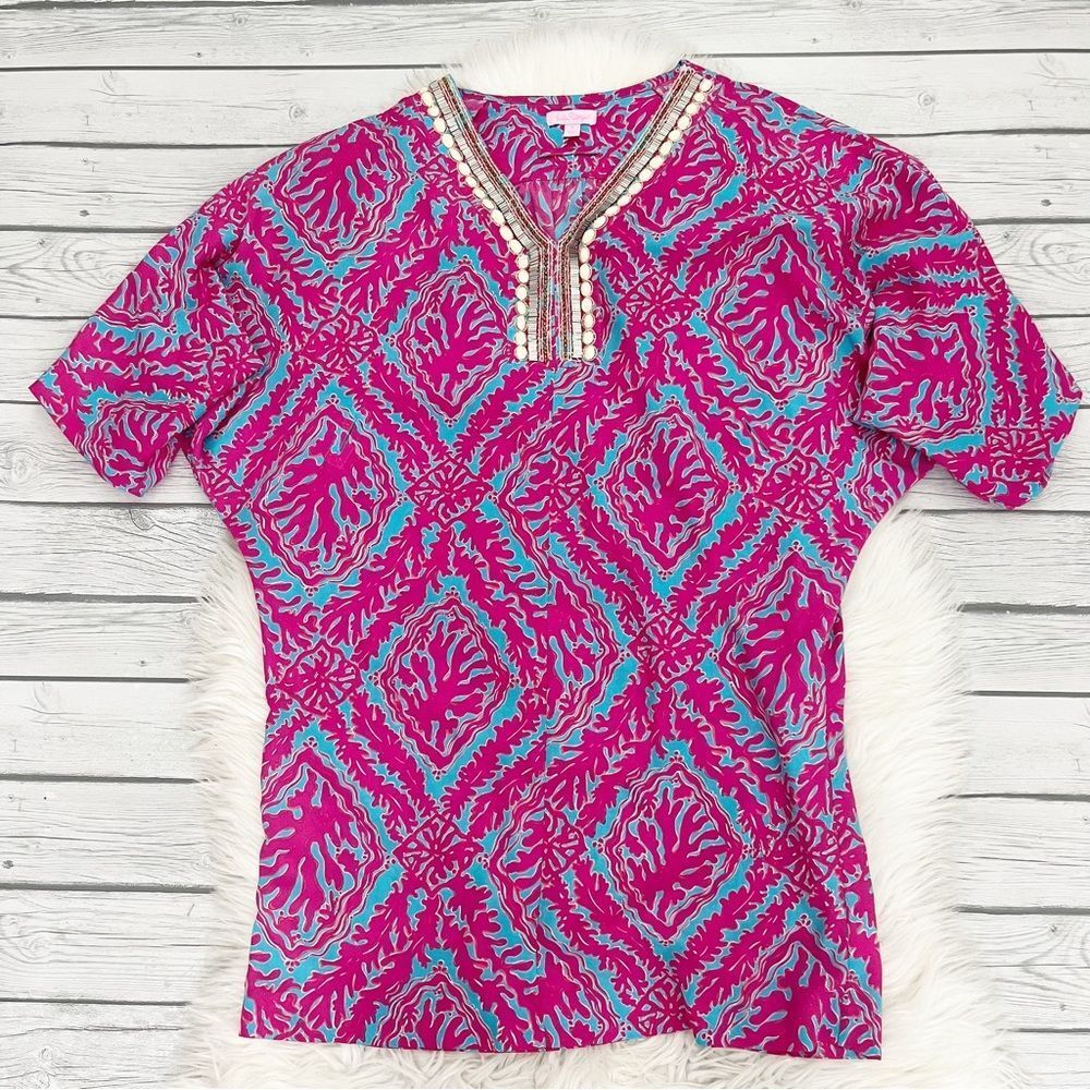 Lilly Pulitzer caftan dress with beaded
neckline